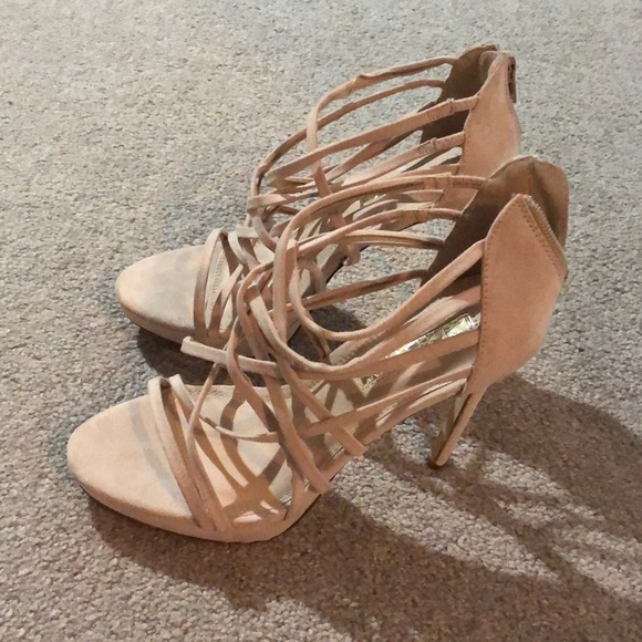 Shoes - Tan/nude strap heels with zipper in back